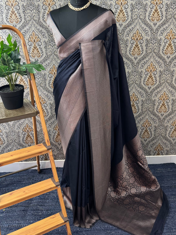 Crepe chiffon saree with brocade blouse - MS1134 Black