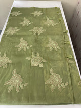 Soft Crush Organza Applique work saree with tissue applique work MS14978 Green