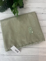 Tissue silk saree with foil work and cutdana scalloped border 
MTSS432 - DuskyGreen