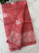 Soft kota checks saree with embroidery - MS7676 Peach