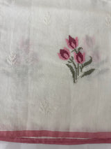 Lightweight Supernet saree with cross stitch embroidery MS142 - White to Pink