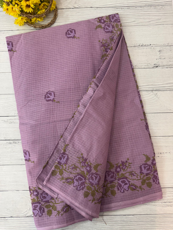 Pure Kota cotton saree with cross stitch embroidery -MKAS339 DuskyLavender