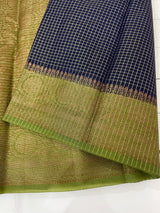 Semi silk saree with checks zari weaving MS81543- DarkBlue to Green