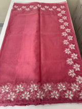Soft organza saree with sequins cutwork borders- MCW541 - Pink