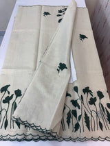 Tissue cotton applique work saree MS6743(2) BottleGreen