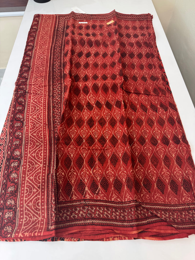 Hand block printed pure kota doria saree MBKD459