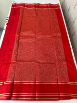 Semi Kanchi pattu saree with retta pattu borders MBS7899 RED