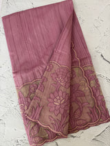 Blended tussar saree with organza applique applique borders MTSS452 DustyOnion