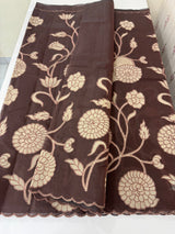 Viscose organza saree with applqiue work - MSH930 Coffee