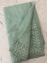 Soft Organza saree with cutwork borders and sequins work - MOS4551