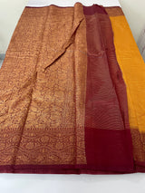 Semi silk saree with checks zari weaving MS81543- Mustard to Maroon