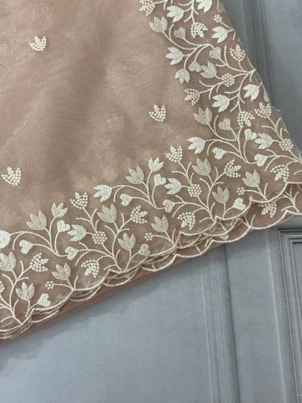 Glassy tissue organza saree with embroidery FKSF88- PastelDuskyPeach