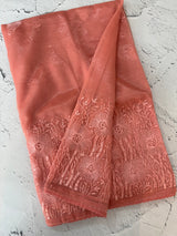 Glass tissue organza saree with embroidery MSF121 Peach (3)