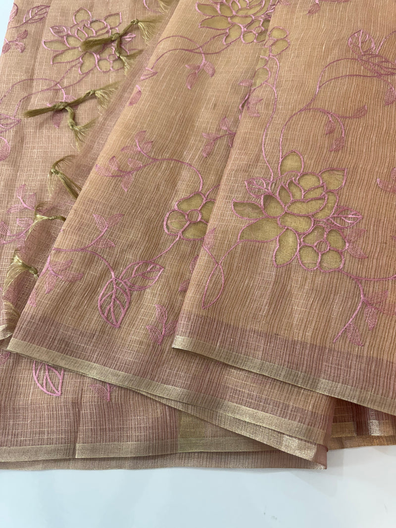 Kota Tissue Silk applique work saree MS49811 - DuskyPeach Pink