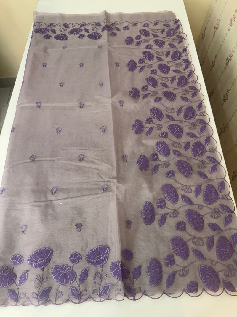 Viscose Organza saree with applique work-MSH103 Mauve