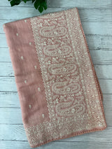 Semi linen saree with chikanakari embroidery- MS15086 PastelPeach