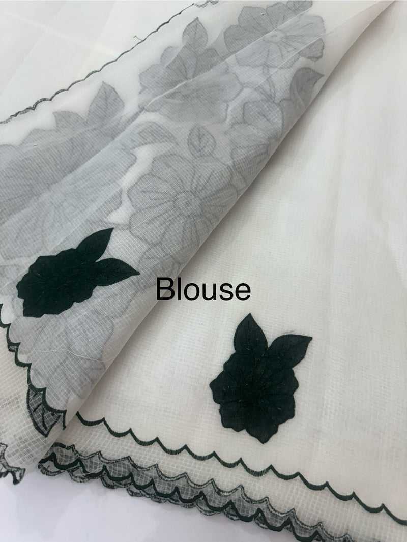 NetKota Applique work saree  MSH138- BottleGreen