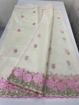 Mul chanderi embriodery saree with scalloped borders MSH176