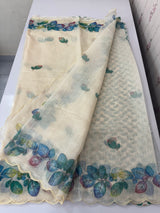 Printed Semi linen saree MLS7850 (1)- Cream