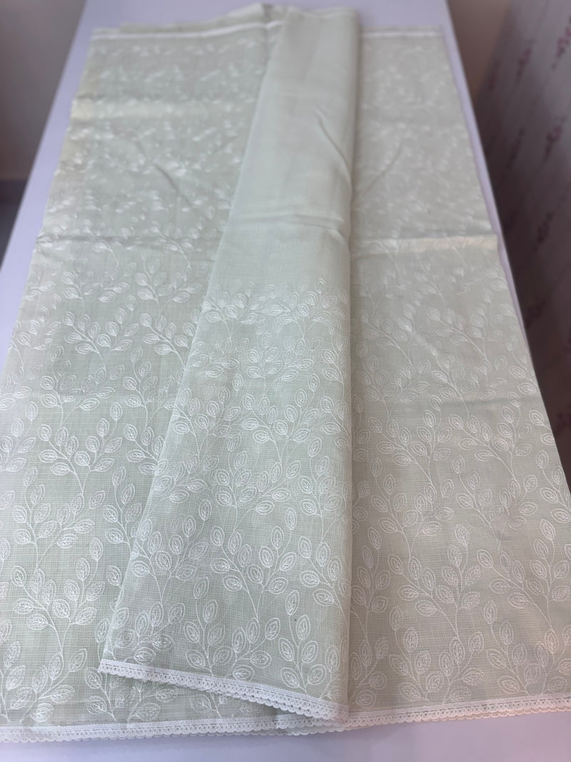 Kota cotton silk embriodery saree MS1455- Pastel PaleGreen