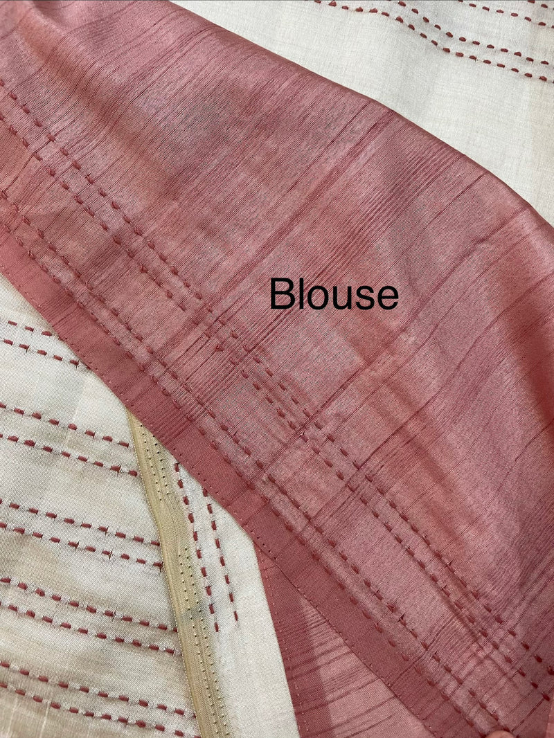Blended tussar saree with kanta embriodery and appliqué work- MBTS99