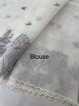 Tissue mix soft silk saree with applique work MTSS5432 White to Grey