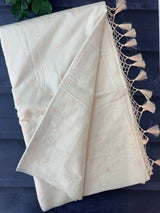 Mul chanderi saree with embriodery MSH114 - Pastel Peach flowers