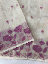 Tissue silk saree with zari checks and applique work  MSH105 -Offwhite to Pinklavender