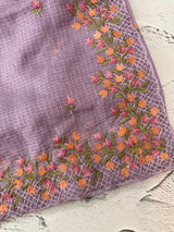 Soft kota checks saree with embroidery  - MS7843 Lavender