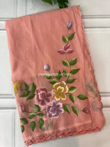 Handpainted soft organza saree SSKW18- Peach