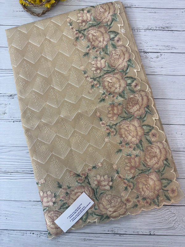 Phulkari NetKota embroidery saree - MPKS905 Beige
