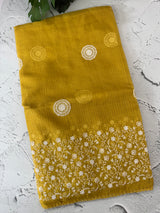 Soft kota checks saree with embroidery - MS7676 Yellow