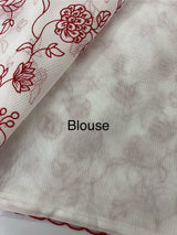 Kota Moonga checks embroidery saree  MSH129- White to Red