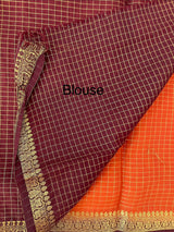 Crepe chiffon saree with small checks zari weaving  MS81890