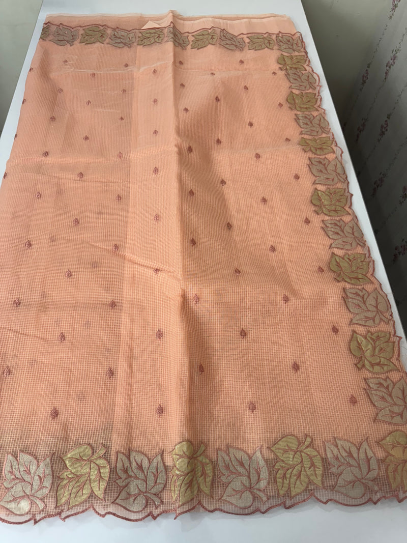 NetKota saree with Applique border  MSH131- Peach