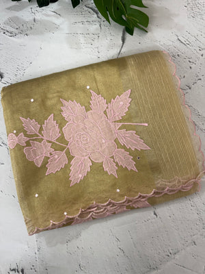 Copper Tissue silk saree with applique work MSH252
