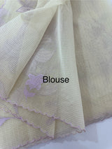 Moonga checks saree with Applique work  MSH160 - Cream & Lavender