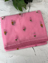 Kota checks saree with embroidery MS7679(1) Pink