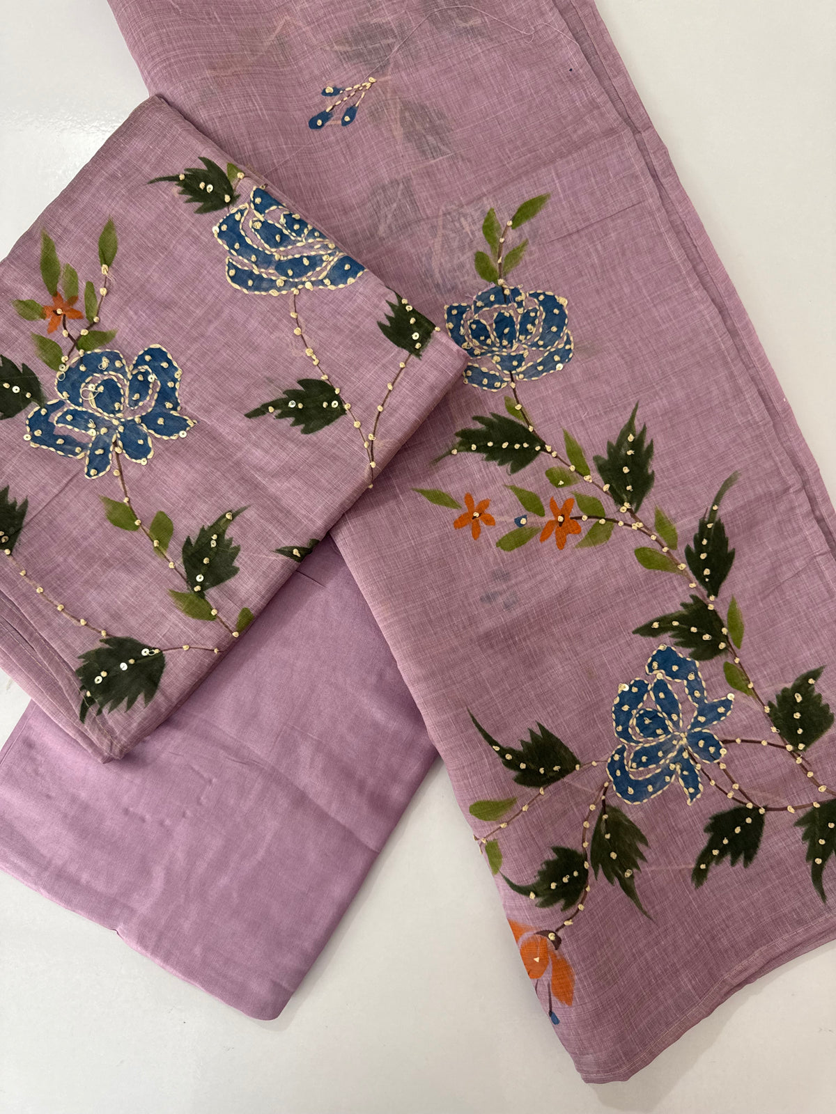 Unstitched Chanderi suit Set with kanta work- MK172