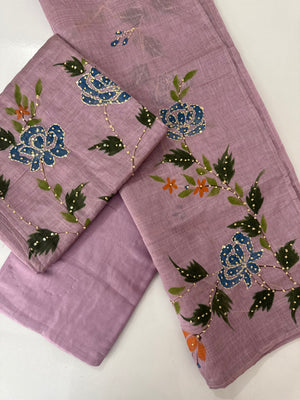 Unstitched Chanderi suit Set with kanta work- MK172