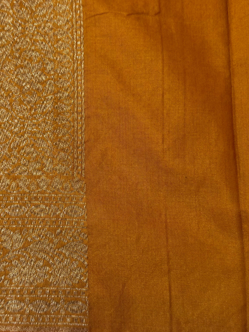 Semi katan Banarasi saree in antique zari weaving - MSKB899 Mustard