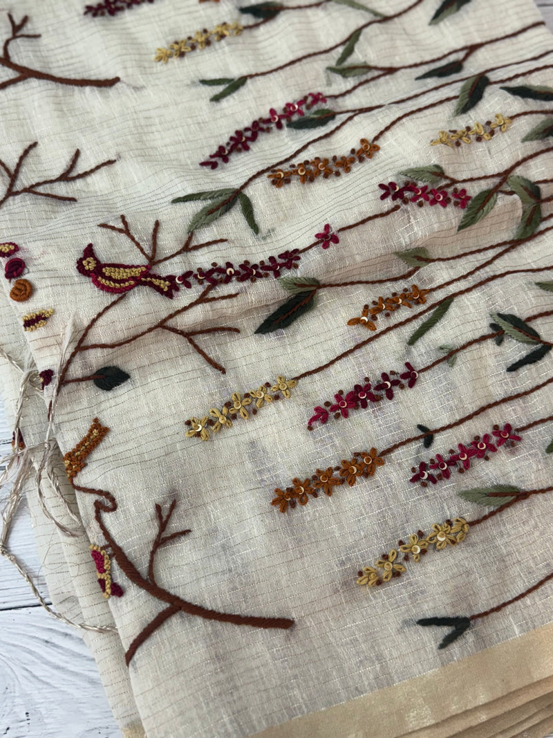 Pure chanderi hand embriodery saree MCBS69