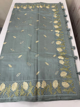 Cutwork Raw silk saree MSH228(2) DustyBlue