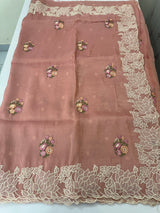 Soft crush Organza saree with embroidery and applique work MS14764 Peach