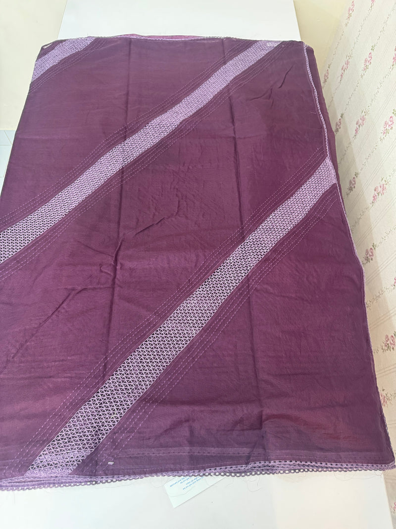 Supernet saree with crochet work and lace border MCJ5433 -Wine(Design - Diagonal Crochet)