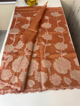 Dual tone Crush silk Organza Applique work saree MS14567- DuskyRustPeach