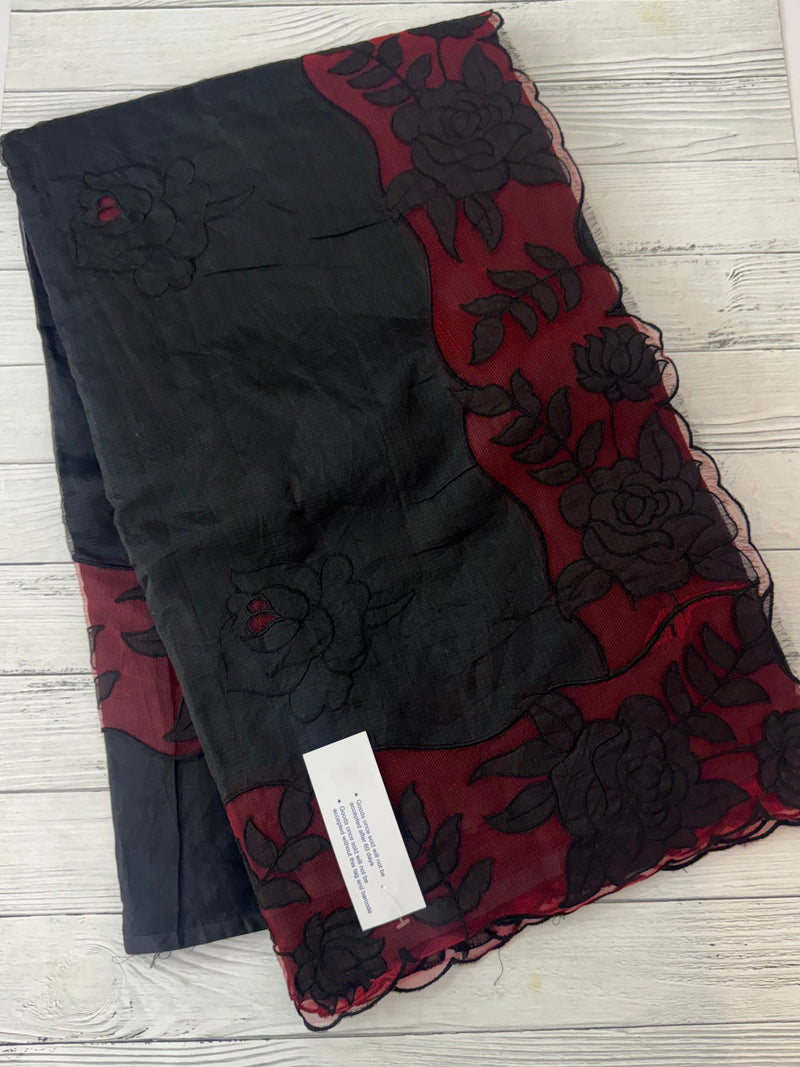 Kota saree with applique work MS6677 -Black to Red
