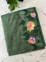 Crushed Blended tussar silk saree with embroidery- MTS355 - JadeGreen