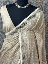 Cutwork blended tussar saree MTS608 - Beige