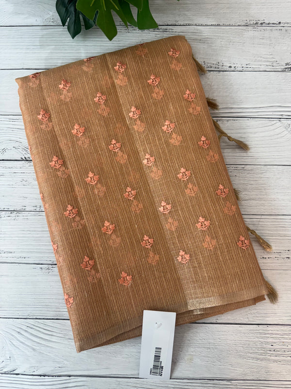 Tissue Silk embriodery saree MS49888- DuskyPeach